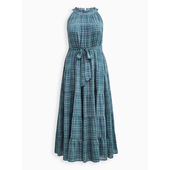 NWT Torrid 1X Blue Plaid Sleeveless Maxi Lindsay Hi-Low Tiered Dress Size 14-16 - Picture 5 of 8